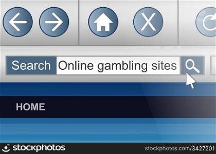 Illustration depicting a computer screen shot with an online gambling search concept.