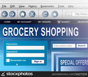 Illustration depicting a computer screen shot with an online grocery shopping concept.