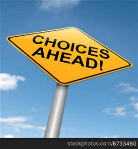 Illustration depicting a directional roadsign with a choices concept. Blue sky background.