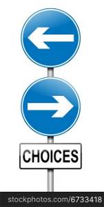 Illustration depicting a directional roadsign with a choices concept. White background.