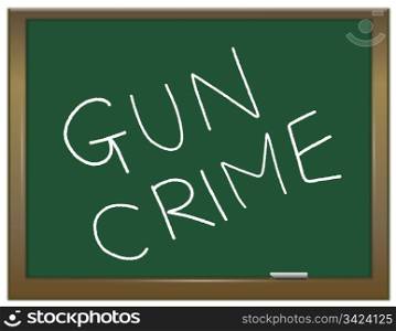 Illustration depicting a green chalk board with the white words GUN CRIME written on it.