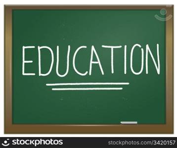 Illustration depicting a green chalk board with the word &rsquo;education&rsquo; written on it in white chalk.
