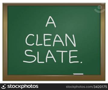 Illustration depicting a green chalk board with the words &rsquo;A clean slate&rsquo; written on it in white chalk.