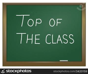 Illustration depicting a green chalk board with the words &rsquo;top of the class&rsquo; written on it in white chalk.