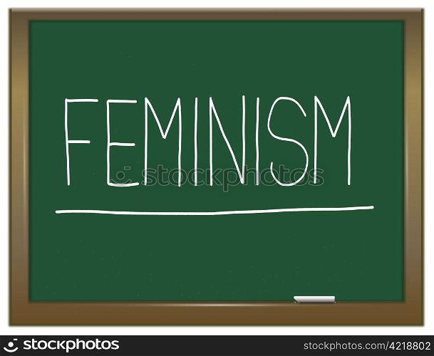 Illustration depicting a green chalkboard with a feminism concept written on it.
