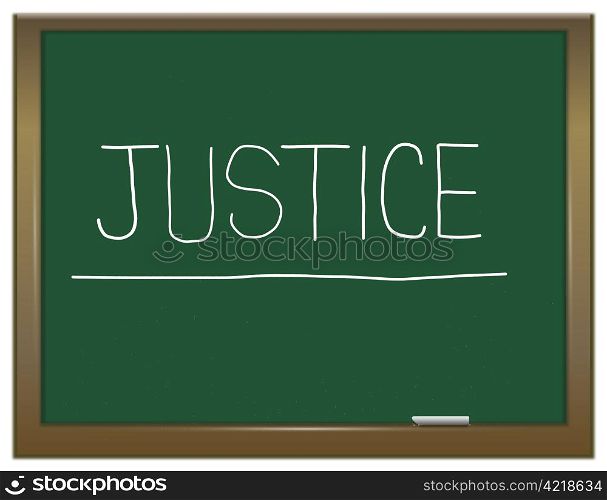 Illustration depicting a green chalkboard with a justice concept written on it.