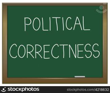 Illustration depicting a green chalkboard with a political correctness concept written on it.