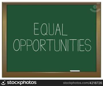 Illustration depicting a green chalkboard with an equal opportunities concept written on it.