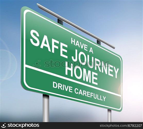 Illustration depicting a green road sign with a drive safely message.