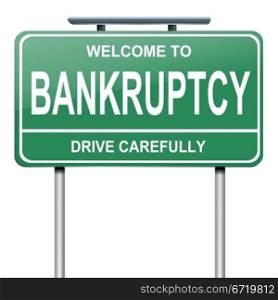 Illustration depicting a green roadsign with a bankruptcy concept. White background.