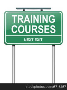 Illustration depicting a green roadsign with a training courses concept. White background.