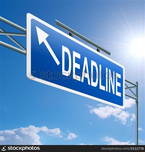 Illustration depicting a highway gantry sign with a deadline concept. Blue sky background.