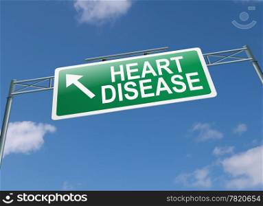 Illustration depicting a highway gantry sign with a heart disease concept. Blue sky background.