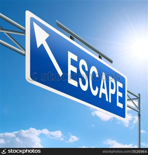 Illustration depicting a highway gantry sign with an escape concept. Blue sky background.