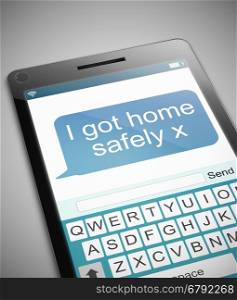 Illustration depicting a phone with a got home safe concept.