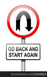 Illustration depicting a red and white road sign with a &rsquo;going back&rsquo; concept. White background.