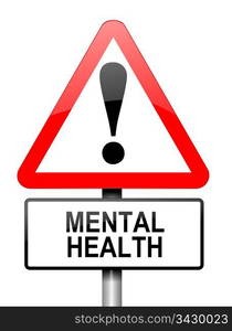 Illustration depicting a red and white triangular warning sign with a mental health concept.White background.