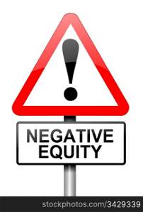 Illustration depicting a red and white triangular warning sign with a negative equity concept. White background.
