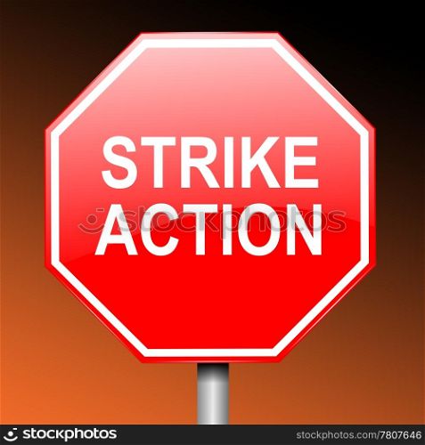 Illustration depicting a road sign with the words &rsquo;strike action&rsquo; against a dark orange background.