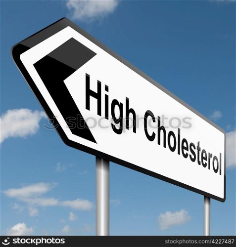 Illustration depicting a road traffic sign with a Cholesterol concept. Blue sky background.