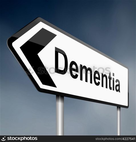 Illustration depicting a road traffic sign with a dementia concept. Blue sky background.