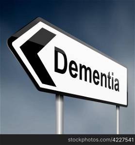 Illustration depicting a road traffic sign with a dementia concept. Blue sky background.