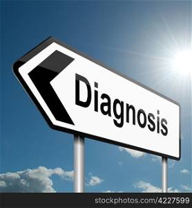 Illustration depicting a road traffic sign with a diagnosis concept. Blue sky background.