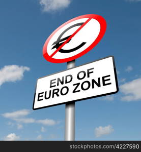 Illustration depicting a road traffic sign with a euro zone end concept. Blue sky background.