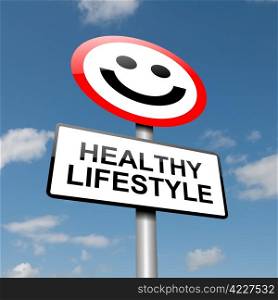 Illustration depicting a road traffic sign with a healthy lifestyle concept. Blue sky background.