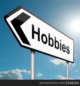 Illustration depicting a road traffic sign with a hobbies concept. Blue sky background.