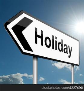 Illustration depicting a road traffic sign with a holiday concept. Blue sky background.