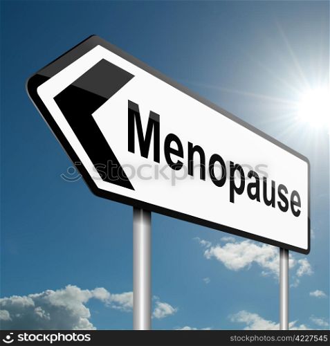 Illustration depicting a road traffic sign with a menopause concept. Blue sky background.