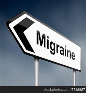 Illustration depicting a road traffic sign with a migraine concept. Dark sky background.
