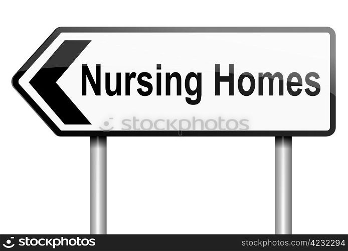 Illustration depicting a road traffic sign with a nursing home concept. White background.