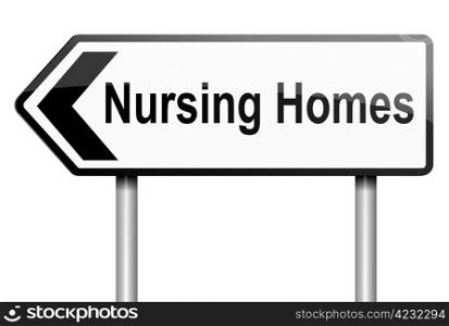 Illustration depicting a road traffic sign with a nursing home concept. White background.