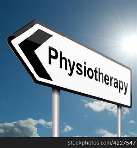 Illustration depicting a road traffic sign with a physiotherapy concept. Blue sky background.