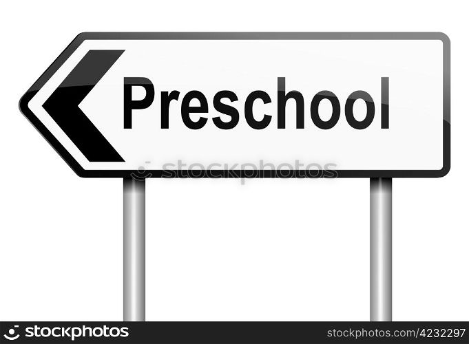 Illustration depicting a road traffic sign with a preschool concept. White background.