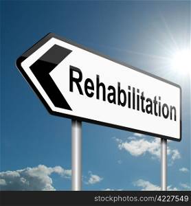 Illustration depicting a road traffic sign with a rehabilitation concept. Blue sky background.