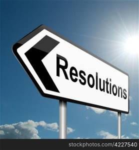 Illustration depicting a road traffic sign with a resolutions concept. Blue sky background.