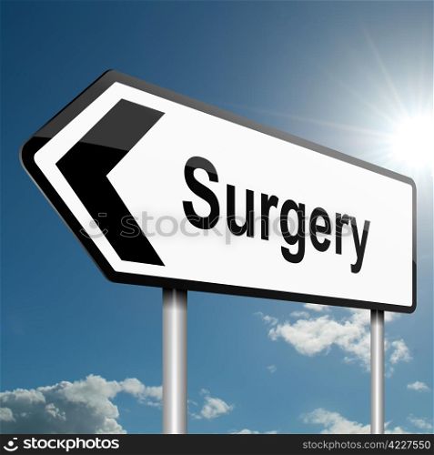 Illustration depicting a road traffic sign with a surgery concept. Blue sky background.