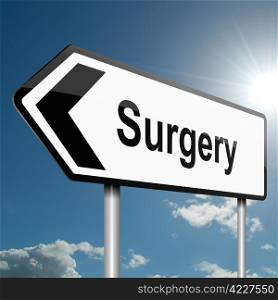 Illustration depicting a road traffic sign with a surgery concept. Blue sky background.