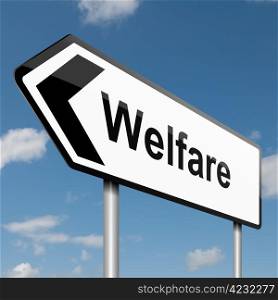 Illustration depicting a road traffic sign with a welfare concept. Blue sky background.