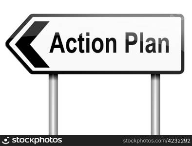 Illustration depicting a road traffic sign with an action plan concept. White background.