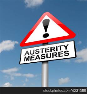 Illustration depicting a road traffic sign with an austerity concept. Blue sky background.
