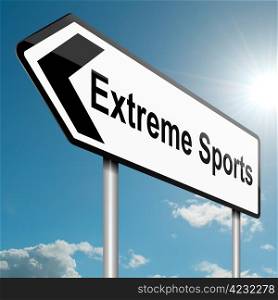 Illustration depicting a road traffic sign with an extreme sports concept. Blue sky background.