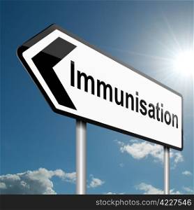 Illustration depicting a road traffic sign with an immunisation concept. Blue sky background.