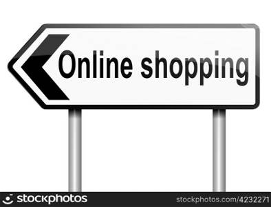 Illustration depicting a road traffic sign with an online shopping concept. White background.