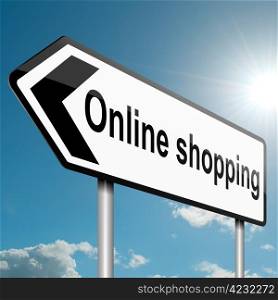 Illustration depicting a road traffic sign with an online shopping concept. White background.
