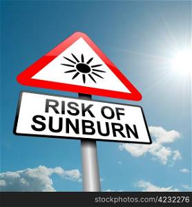 Illustration depicting a road traffic sign with asunburn risk concept. Blue sky background.