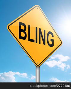Illustration depicting a roadsign with a bling concept. Blue sky strong sunlight background.